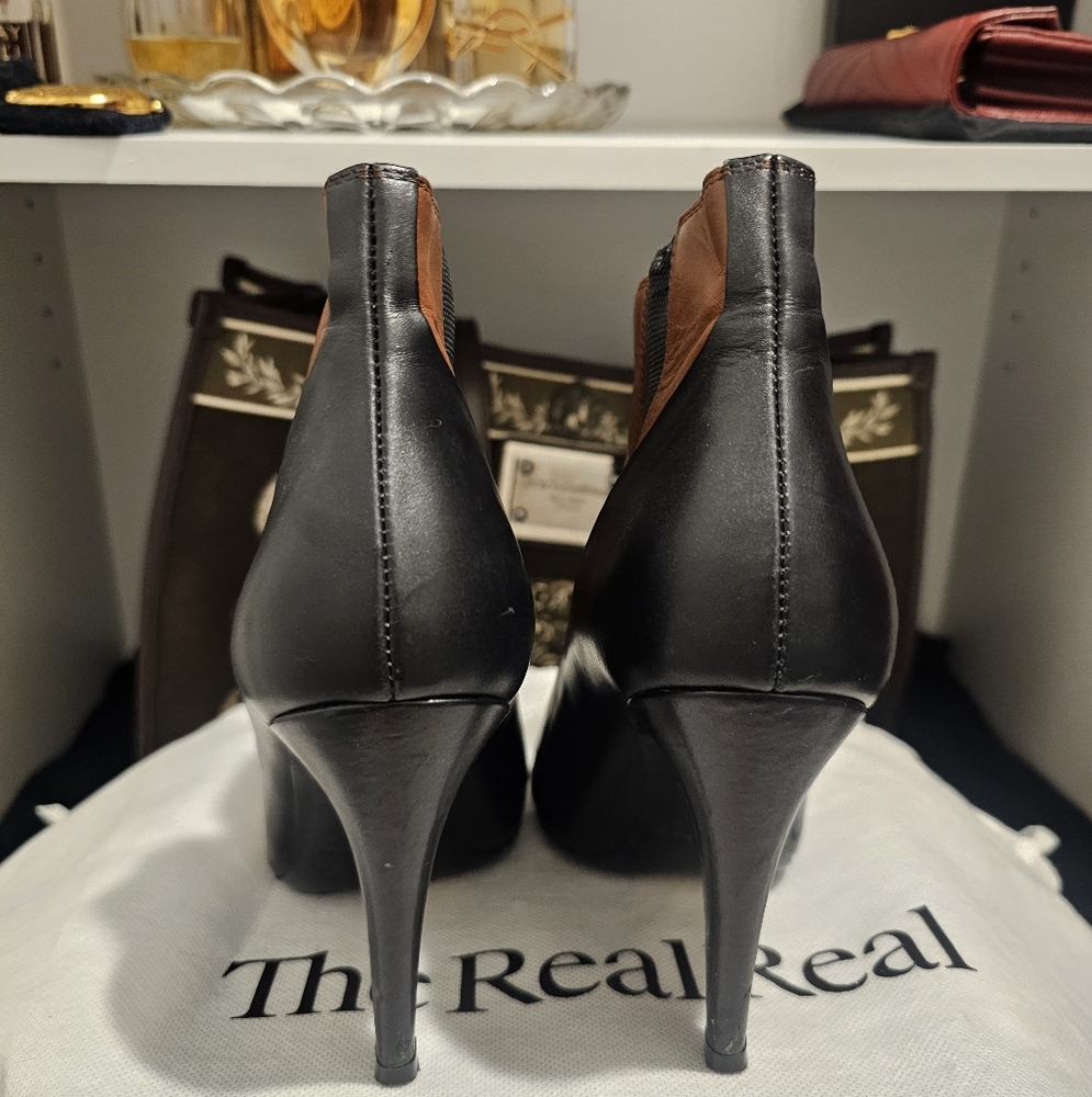 Balenciaga Leather Heeled Ankle Boots Booties Brown Black 38 EU FR TheRealReal